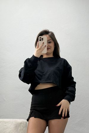 Eteği Pis Dikişli 3 İplik Crop Sweat Siyah - 6000.1238.