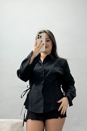 Yandan Bağlamalı Poplin Gömlek Siyah - 43939.2118.