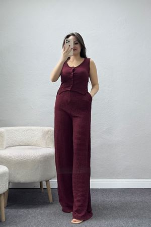Bubble Düğmeli İkili Takım Bordo - 32244.1857.