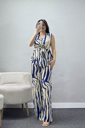 Dokuma Viskon Yelekli Takım Mavi - 71144.701.