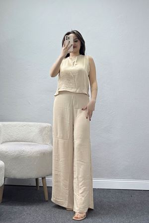 Ayrobin Kumaş Bol Paça İkili Takım Bej - 71150.1748.