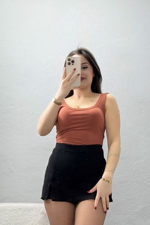 Kalın Askı Fitilli Çıtçıtlı Atlet Kiremit - 018.1238.