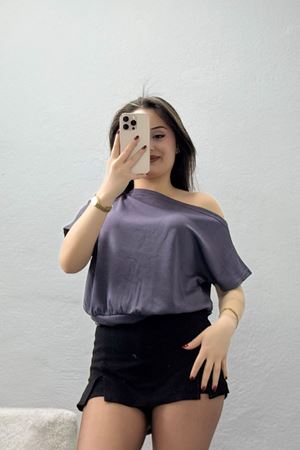 Modal Kumaş Kayık Yaka Bluz Antrasit - 71090.1567.