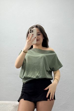 Modal Kumaş Kayık Yaka Bluz Haki - 71090.1567.