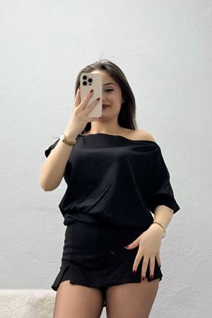 Modal Kumaş Kayık Yaka Bluz Siyah - 71090.1567.