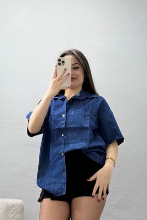 Kısa Kollu Kot Gömlek Mavi - 3700.1238.