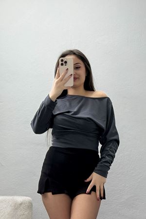 Modal Kumaş Kayık Yaka Bluz Antrasit - 4118.1247.