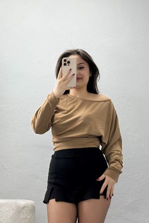 Modal Kumaş Kayık Yaka Bluz Kahve - 4118.1247.