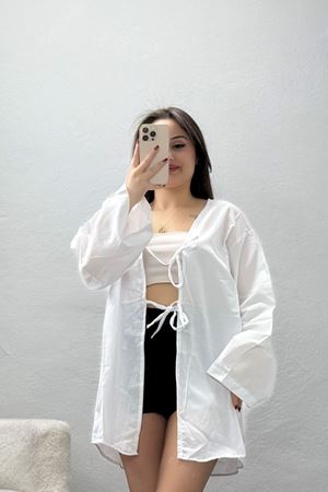 Bağlamalı Terikoton Gömlek Beyaz - 32429.1949.