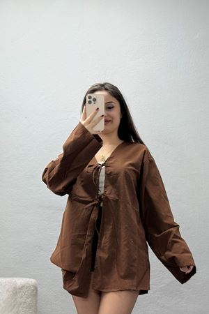 Bağlamalı Terikoton Gömlek Kahve - 32429.1949.