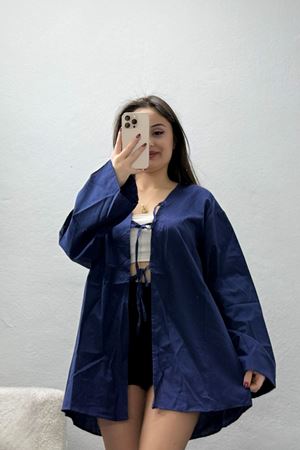 Bağlamalı Terikoton Gömlek Lacivert - 32429.1949.