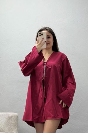 Bağlamalı Terikoton Gömlek Vişne - 32429.1949.