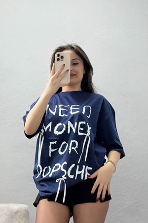 Kurdele Detay Baskılı Oversize Penye Tişört Laci - 55091.1567.