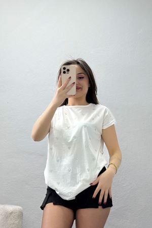 Taşlı Viskon Bluz Ekru - 70387.599.