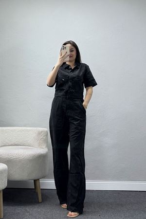 Kısa Kollu Tensel Tulum Siyah - 2525.1367.