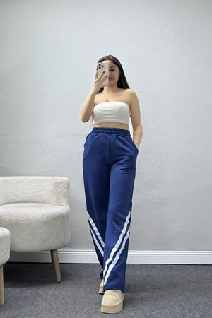 3 İplik Şardonsuz Şeritli Palozzo Paça Eşofman Altı İndigobeyaz - 80809.1878.
