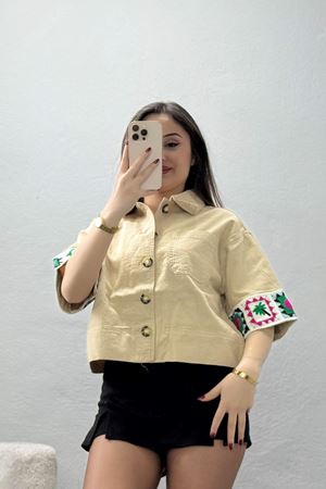 Kroşe Kısa Kol Gömlek Bej - 2663.1367.