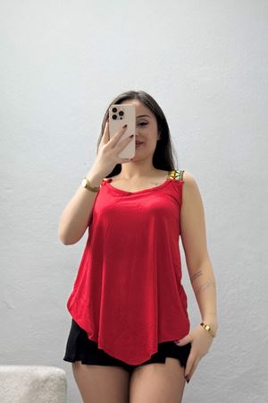 Omuz Detay Viskon Bluz Kırmızı - 44009.599.