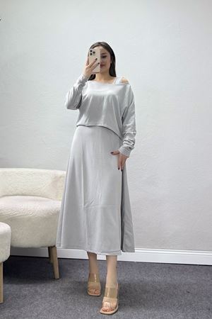 Modal Kumaş Bluzlu İkili Takım Gri - 4179.1247.