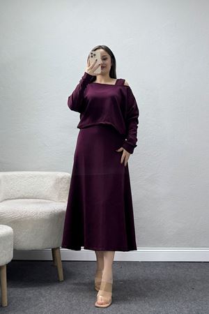 Modal Kumaş Bluzlu İkili Takım Mürdüm - 4179.1247.