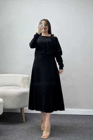 Modal Kumaş Bluzlu İkili Takım Siyah - 4179.1247.