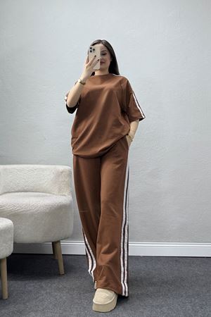 2 İplik Şeritli Eşofman Takımı Kahve - 32262.1567.