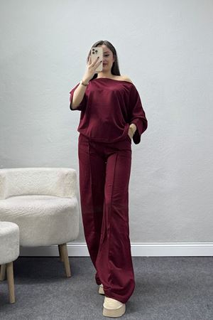 Kayık Yaka Eşofman Takımı Bordo - 52247.1857.