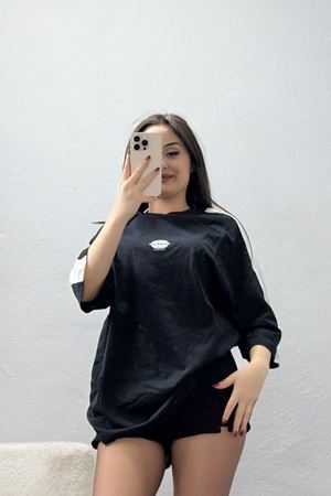 Reglan Kol Garnili Oversize Tişört Siyah - 71350.1871.