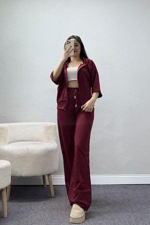 Fermuarlı Kapşonlu Eşofman Takımı Bordo - 52248.1857.