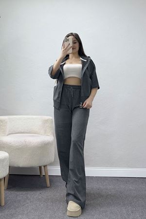 Fermuarlı Kapşonlu Eşofman Takımı Füme - 52248.1857.