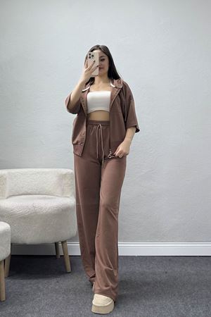 Fermuarlı Kapşonlu Eşofman Takımı Kahve - 52248.1857.