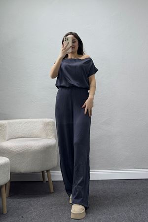 Kayık Yaka Modal Kumaş Kısa Kollu İkili Takım Antrasit - 55093.1567.