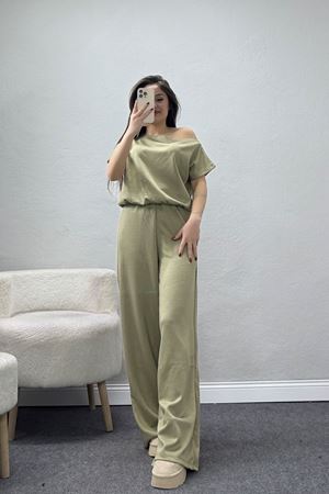 Kayık Yaka Modal Kumaş Kısa Kollu İkili Takım Haki - 55093.1567.