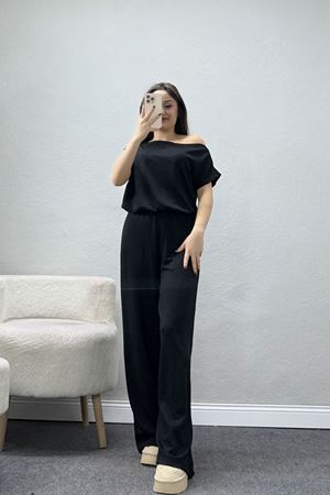 Kayık Yaka Modal Kumaş Kısa Kollu İkili Takım Siyah - 55093.1567.