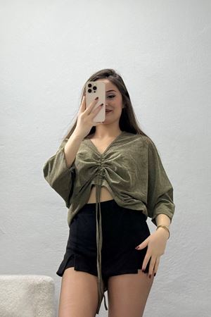 Büzgü Detay Bluz Haki - 9555.2135.