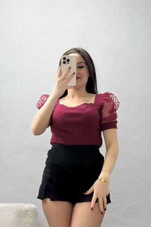 Kol Tül Detaylı Kaşkorse Bluz Bordo1 - 40252.1960.
