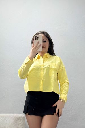 Cepli Crop Poplin Gömlek Sarı - 43951.2131.