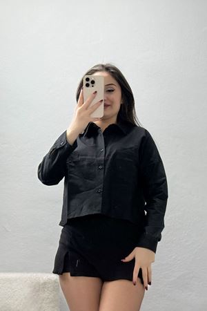 Cepli Crop Poplin Gömlek Siyah - 43951.2131.
