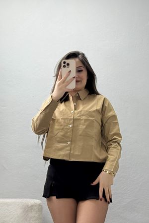 Cepli Crop Poplin Gömlek Sütlükahve - 43951.2131.