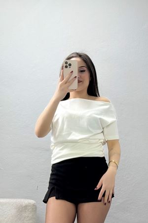 Örme Modal Drapeli Bluz Ekru - 71174.2023.