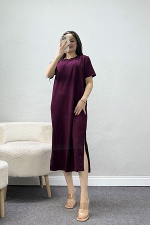 Modal Kumaş Yırtmaçlı Elbise Mürdüm - 1273.275.