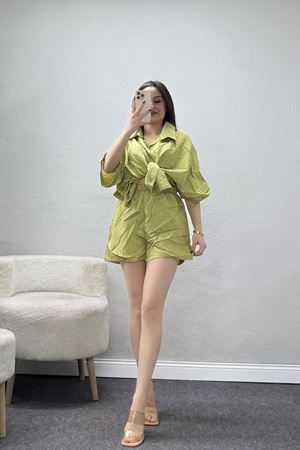 Yarasa Kol Oversize Gömlekli Şortlu Takım Çağla - 71153.701.