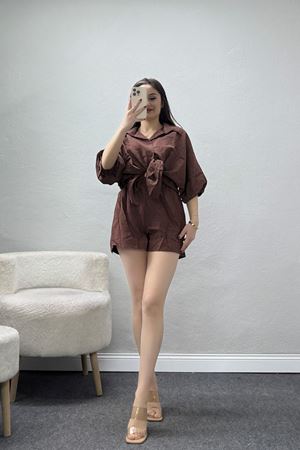 Yarasa Kol Oversize Gömlekli Şortlu Takım Kahve - 71153.701.