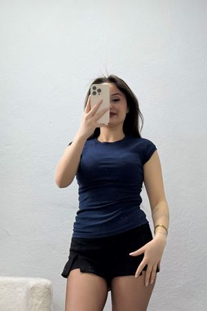 Bisiklet Yaka Penye Tişört Lacivert - 21890.200.