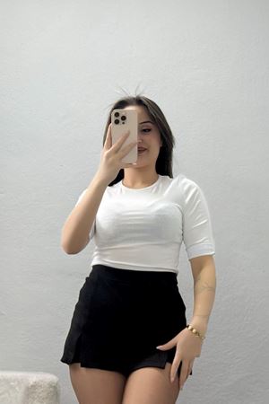 Bisiklet Yaka Fakir Kol Penye Tişört Beyaz - 22094.200.