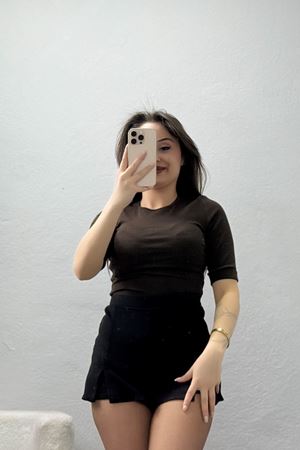 Bisiklet Yaka Fakir Kol Penye Tişört Kahve - 22094.200.