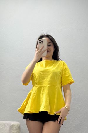 Bisiklet Yaka Volanlı Pamuk Penye Bluz Sarı - 22173.200.
