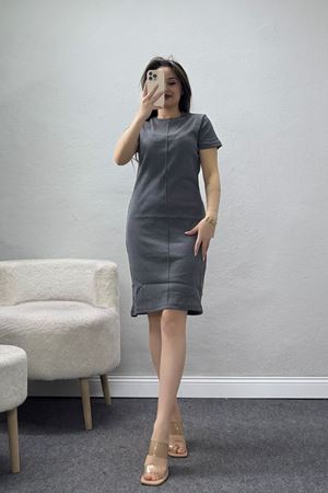 Bisiklet Yaka Kaşkorse Elbise Füme - 70896.1567.