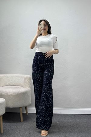 Taşlı Çımalı Kot Pantolon Koyumavi - 32448.2001