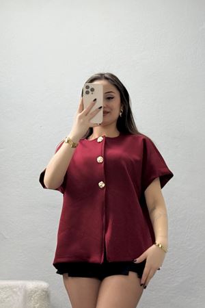 Scuba Kumaş Gold Düğmeli Ceket Bordo - 32456.2023.
